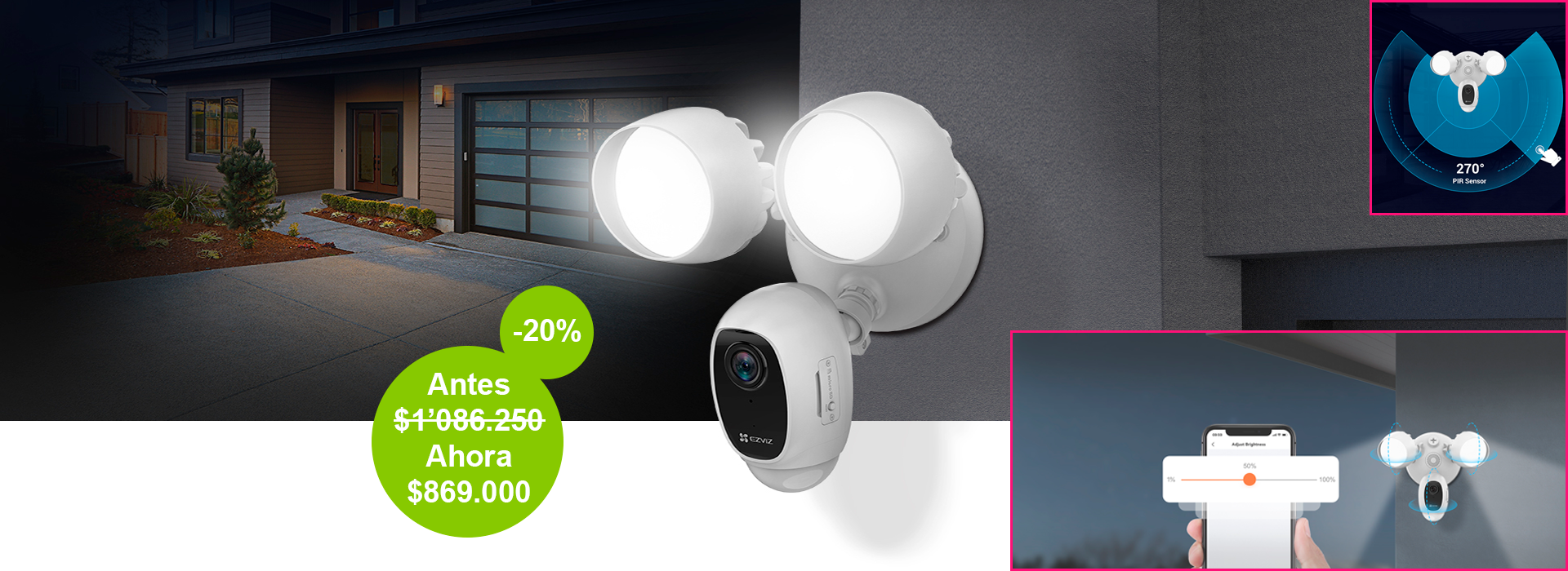Cámara EZVIZ LC1C con dos reflectores, 30% de descuento